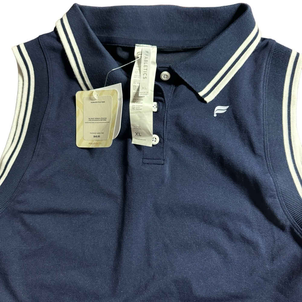 NEW Fabletics seamless polo tank size XL, navy blue with white trim